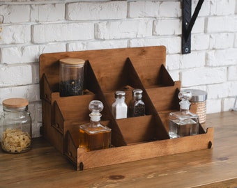 Wooden spice rack countertop, Spice jar holder, Wood spice shelf, Spice display stand, Spice storage, Kitchen spice shelf, Tiered spice rack