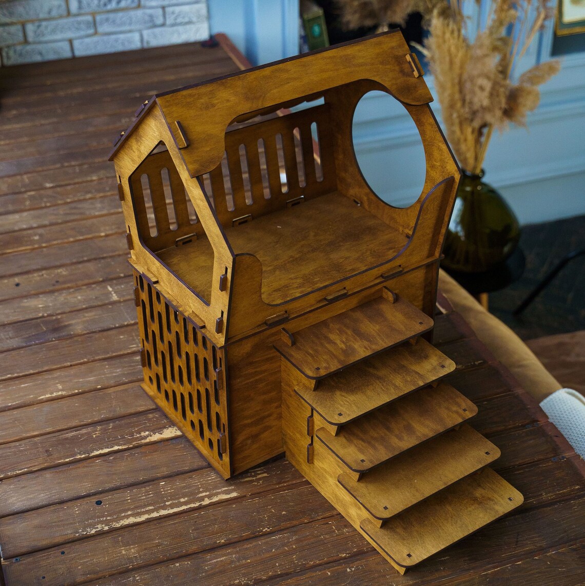 Wooden Cat House Indoor Cat House With Stairs Cat House Etsy