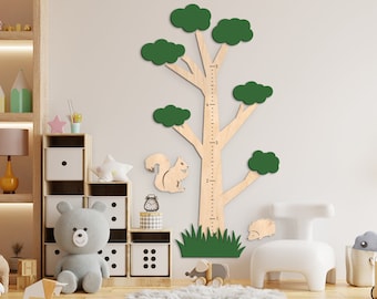 Tree growth chart, Growth chart for kids room, Growth chart ruler wood, Height chart for kids wooden, Measuring stick growth chart