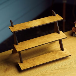 Mesa de exhibición de madera para venta al por menor, estante de exhibición portátil, estantería de madera para venta al por menor, exhibición de stand de proveedor, soporte de exhibición de productos, estante de exhibición de tres niveles
