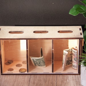 Wooden Piggy Bank, Piggy Bank Wooden Box, Piggy Bank with Name, Piggy Bank for Adults, Wooden Cash Box, Money Box for Saving, Coin Box Wood