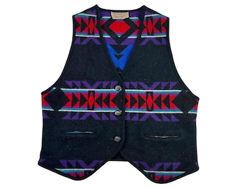 Chaleco vintage de lana con estampado azteca Pendleton Knockabouts para mujer, años 80
