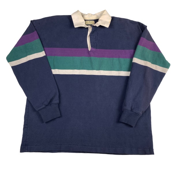 Vintage 1980s L.L.Bean Striped Rugby Long Sleeve Shirt Size XL