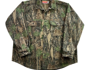 Vintage 1980s Winchester Real Tree Camouflage Cotton Chamois Long-sleeve Button Up Shirt Size Large