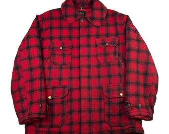 40s 50s Vintage Woolrich Coat, Red and Black Mackinaw Plaid Wool