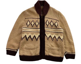 Vintage 1960er Jahre Cowichan Strick Pullover Größe S