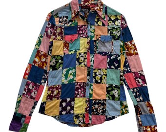 Camisa vintage de manga larga con botones y patchwork de Natraj Fashion de los años 70.