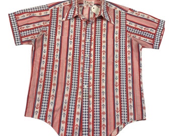 Vintage 1970s Nautical Print Short Sleeve Button Up Shirt Large