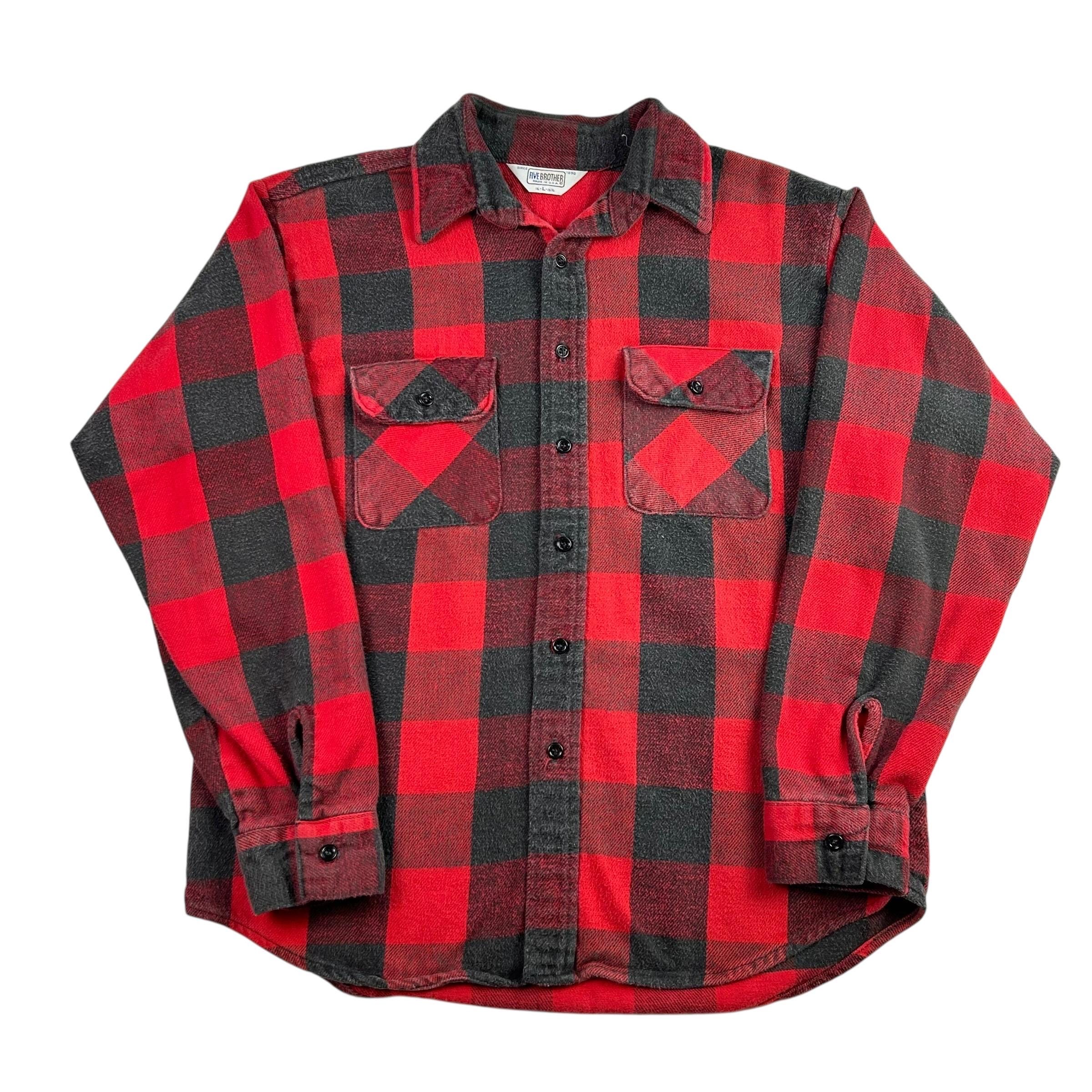 Vintage 1970s Five Brother Cotton Plaid Flannel Long Sleeve Button 