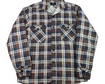 Vintage 1980s Sears Cotton Plaid Flannel Long Sleeve Button Up Shirt Size Medium