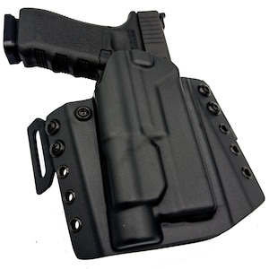 KydexHolsterShop OWB Glock 17 Holster with Adjustable Retention | Fits Streamlight TLR1 Light | Black Kydex | Made in USA