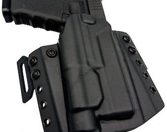 KydexHolsterShop OWB Glock 17 Holster with Adjustable Retention | Fits Streamlight TLR1 Light | Black Kydex | Made in USA