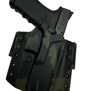 OWB Glock 17 Holster with Adjustable Retention | 1.75 Inch Belt Loops | Multicam Black Print | Made in USA by USATAC