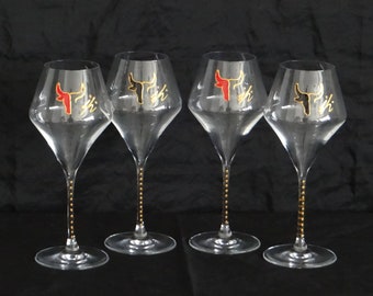 4 Copas de Vino Toro Bull Cristal Contorno Oro