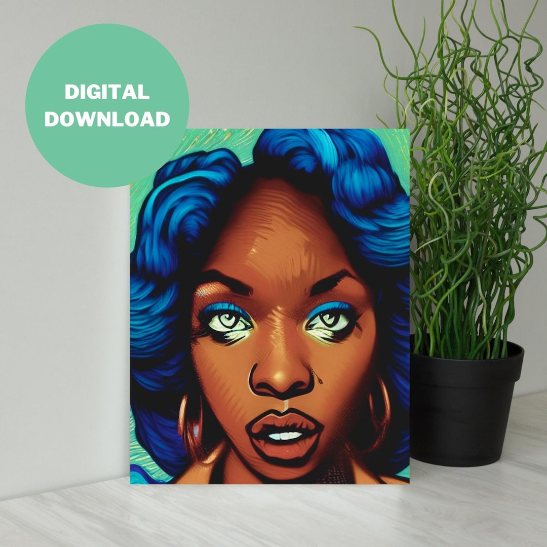Printable Blue Hair Black Woman Pop Art Wall Art Digital Download - Etsy