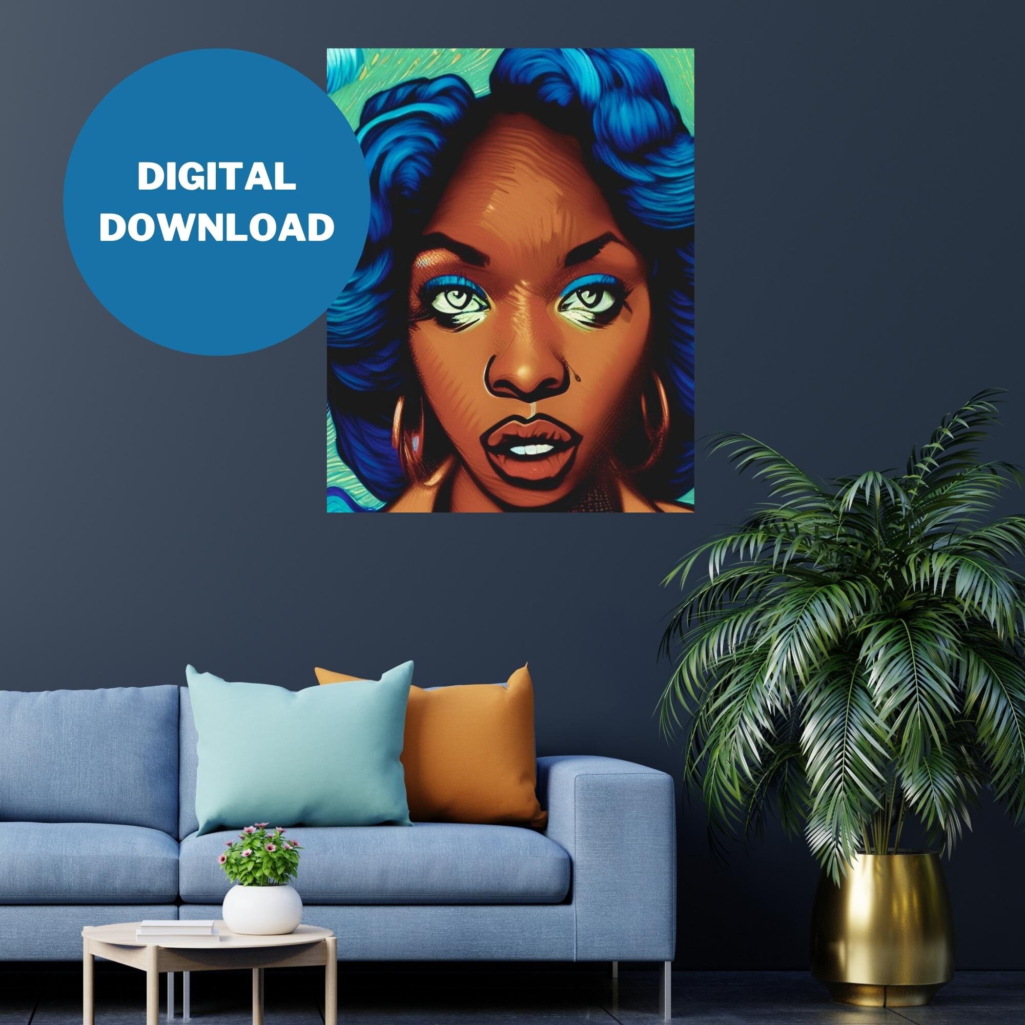 Printable Blue Hair Black Woman Pop Art Wall Art Digital Download - Etsy
