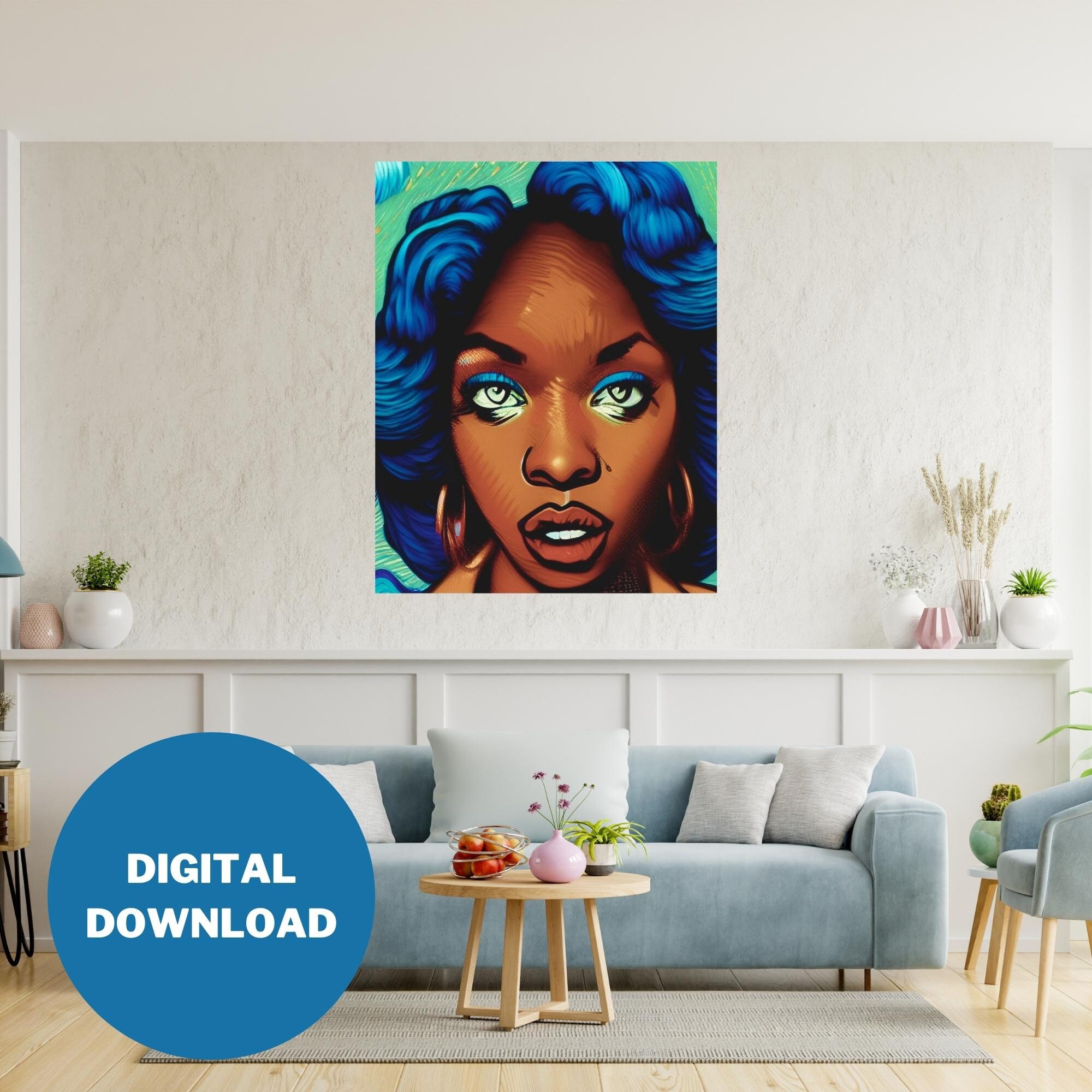 Printable Blue Hair Black Woman Pop Art Wall Art Digital Download - Etsy