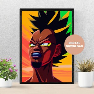 Printable Tribal Warrior Black Man Wall Art Anime