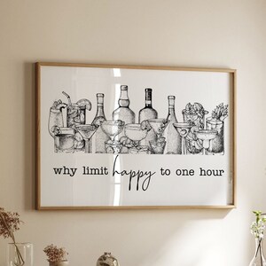 Decor barwagen, cocktailprint, barkunstafdrukken, barbord, decoratie eetkamer, afdrukbare cocktailkunst, waarom beperken tot één uur
