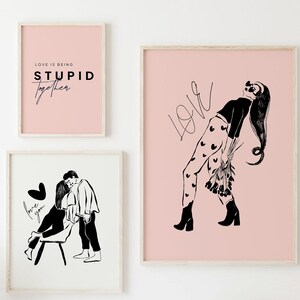 Valentines Day Decor, Set Of 3 Printables, Valentines Day Printables, Retro Romantic Gallery Wall, Pink Valentines Day Wall Art