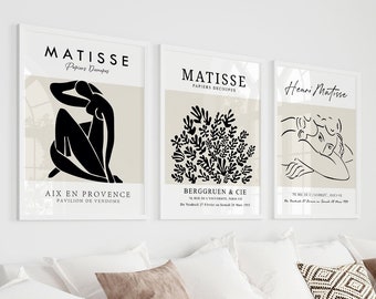 Beige Black Matisse Set of 3 Prints, Neutral Wall Art, Matisse Wall Art, Exhibition Wall Art, Printable Wall Art, Instant Digital Download