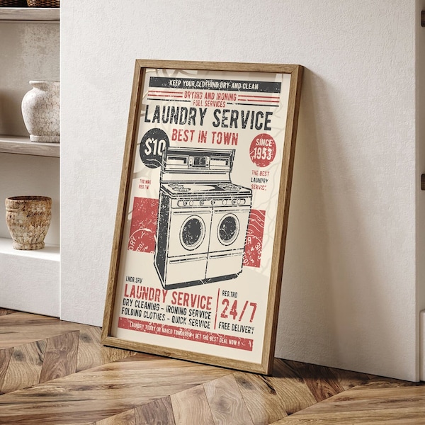 Retro Laundry Room Poster, Laundry Room Decor, Laundry Wall Art, Printable Wall Art, Instant Digital Download Poster