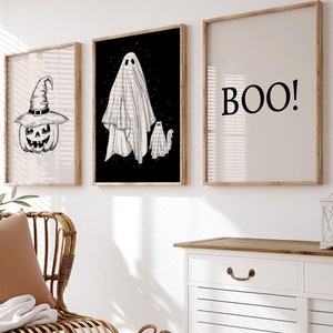 Halloween Set of 3 Prints, Halloween Gallery Wall Art, Printable Halloween Wall Decor, Ghost Poster, Pumpkin Poster, Digital Download