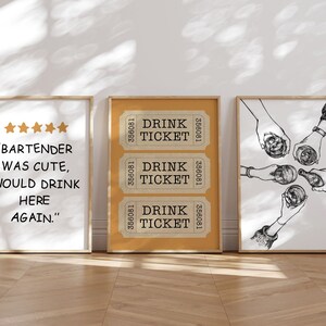 Bar Art Gallery-muurset van 3, decor barwagen, funky muurkunst, print drankkaartje, print print, cheers bord, trendy muurkunst, afdrukbare barposter