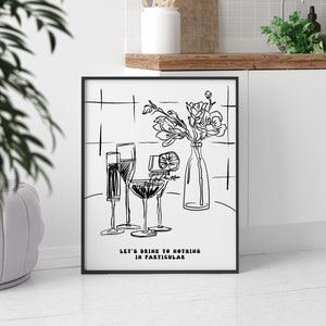 Handgetekende drankjes print, groot formaat wijn martini bar print, bar winkelwagen kunst printables, esthetische bar decor, eetkamer decor, afdrukbare wijn