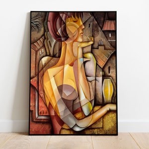 Abstract Lady Cubism Style, Boho Style Abstract Wall Art, Mid Century Modern Wall Decor, Instant Digital Download Poster