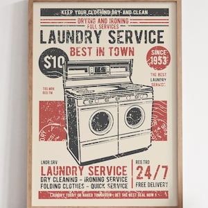 Retro Laundry Room Poster, Laundry Room Decor, Laundry Wall Art, Printable Wall Art, Instant Digital Download Poster