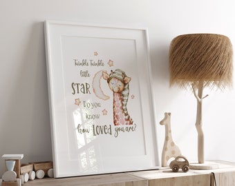 Jirafa, póster de jirafa en acuarela, póster para niños, decoración de habitación de niños, habitación de bebé, animales de acuarela, impresión de jirafa, descarga instantánea