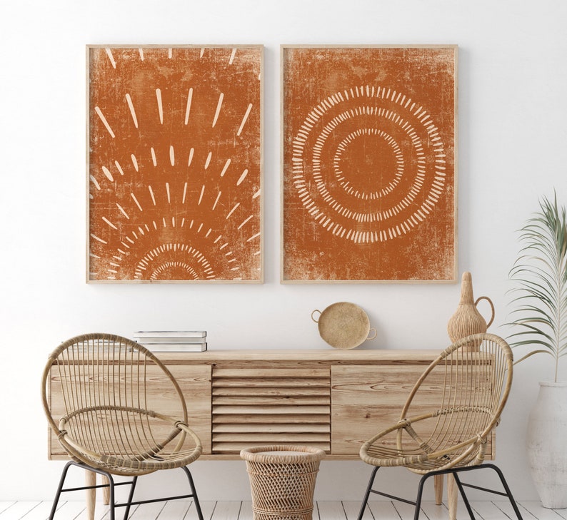 Abstract Gallery Sun Prints, Boho Style Abstract Sun Wall Art, Set of 2