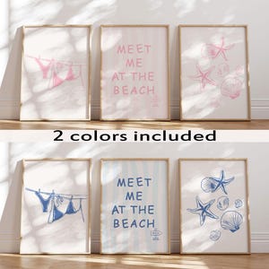 Coastal Print Set of 3, Pink and Blue Gallery Wall, Meet Me At The Beach, Beach Wall Art, Printable Wall Art, Shell Print,  Digital Download