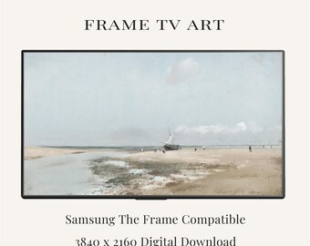 Vintage Beach Landscape Frame TV Art | Neutral Shoreline Painting (Digital Download)