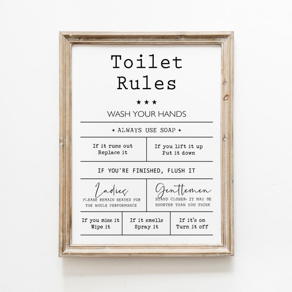 Toilet Rules Print, Fun Bathroom Decor, Toilet Wall Art, Retro Bathroom Print, Printable Wall Art, Instant Digital Download Poster