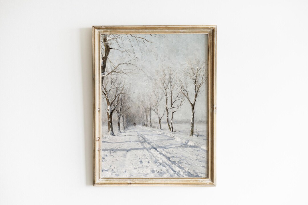 Vintage Winter Landscape Print, Snowy Winter Wall Art, Rustic Christmas ...