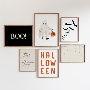 Set di 6 stampe di Halloween, Galleria artistica di Halloween, Decorazione murale di Halloween, Arte murale stampabile, Poster fantasma, Download digitale