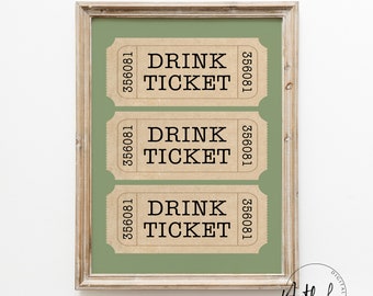 Sage Green Wall Art, Drink Ticket Print, Printable Bar Cart, Aesthetic Sage Green Bar Decor, Kitchen Wall Poster, Printable Wall Art