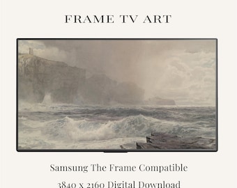 Stormy Sea Frame TV Art | Dramatic Coastal Cliffs Painting (Digital Download)