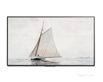 Vintage Sailboat Painting, Coastal Farmhouse Samsung Frame TV Art (Digital Download)