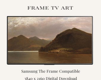 Vintage Mountain Lake Frame TV Art | Moody Landscape Painting | Rustic Nature Samsung Frame TV Art | Neutral Mountain Download