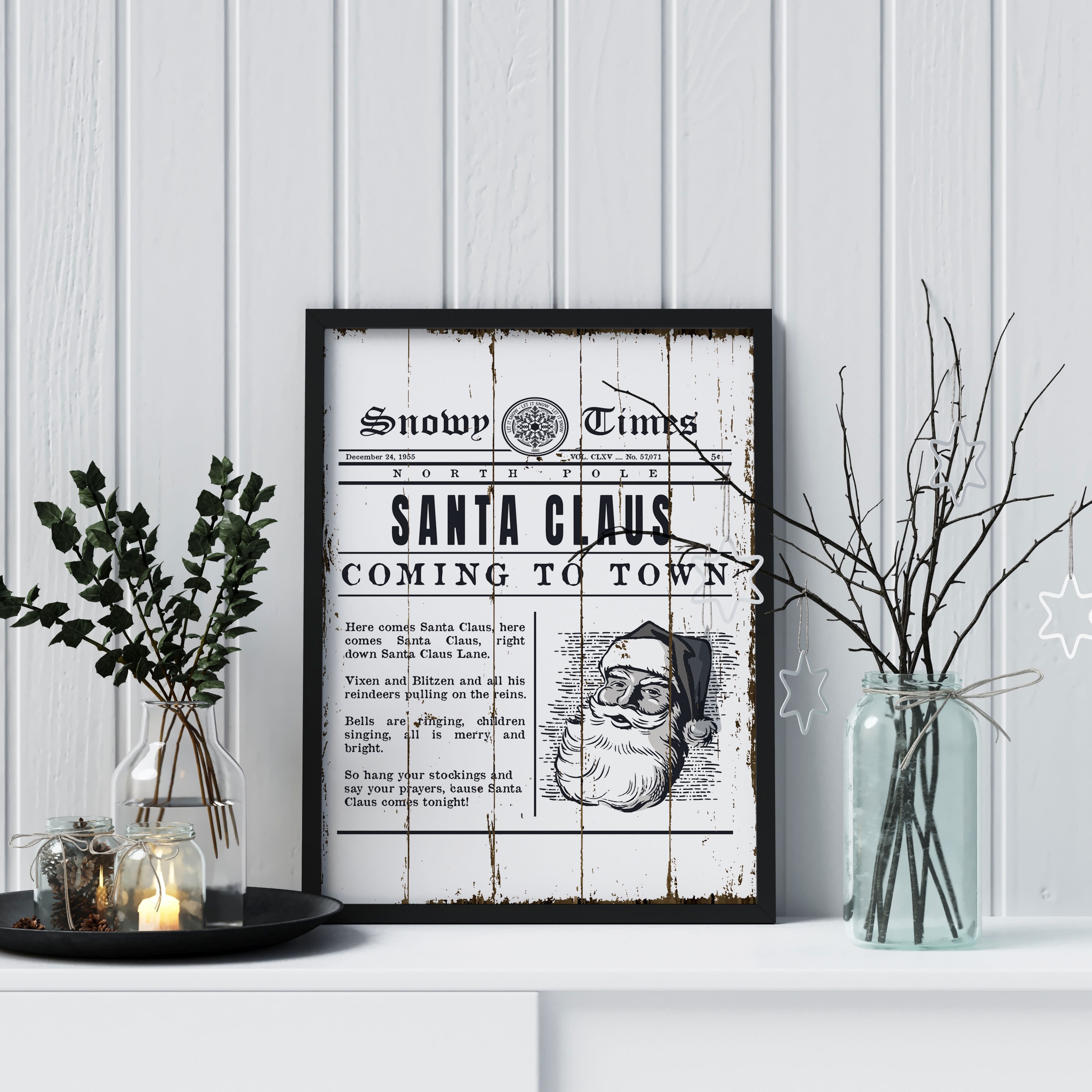 Santa Claus Coming to Town Poster, Farmhouse Christmas Wall Poster ...