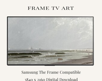 Vintage Beach Frame TV Art | Minimal Coastal Seascape Painting | Neutral Ocean Wall Art for Samsung Frame TV | Beach House Digital Download