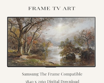 Autumn Lake Frame TV Art | Vintage Landscape Painting | Moody River Landscape Samsung Frame TV Art | Rustic Nature Download