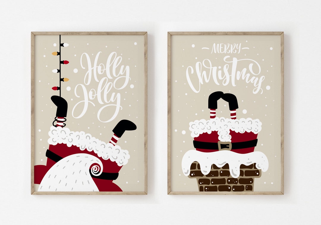 Funny Christmas Wall Art Set of 2 Santa Poster Prints Cozy Etsy UK