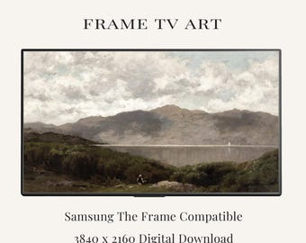 Mountain Lake Frame TV Art | Vintage Landscape Painting | Moody Nature Art for Samsung Frame TV