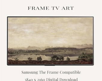 Vintage Lake Frame TV Art | Serene Landscape Painting | Neutral Countryside Samsung Frame TV Art | Minimalist Nature Download