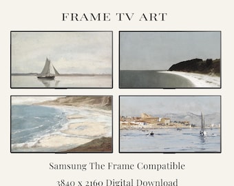 Vintage Coastal Sailboat Art Collection for Frame TV | Neutral Beach Seascape (Digital Download)