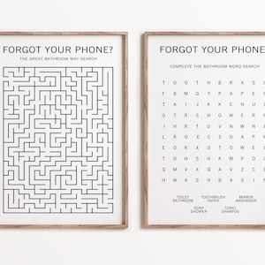 Bathroom Prints, Set of 2 Bathroom Decor, Bathroom Wall Art, Forgot Your Phone Print, Trendy Bathroom Wall Decor, Instant Digital Download